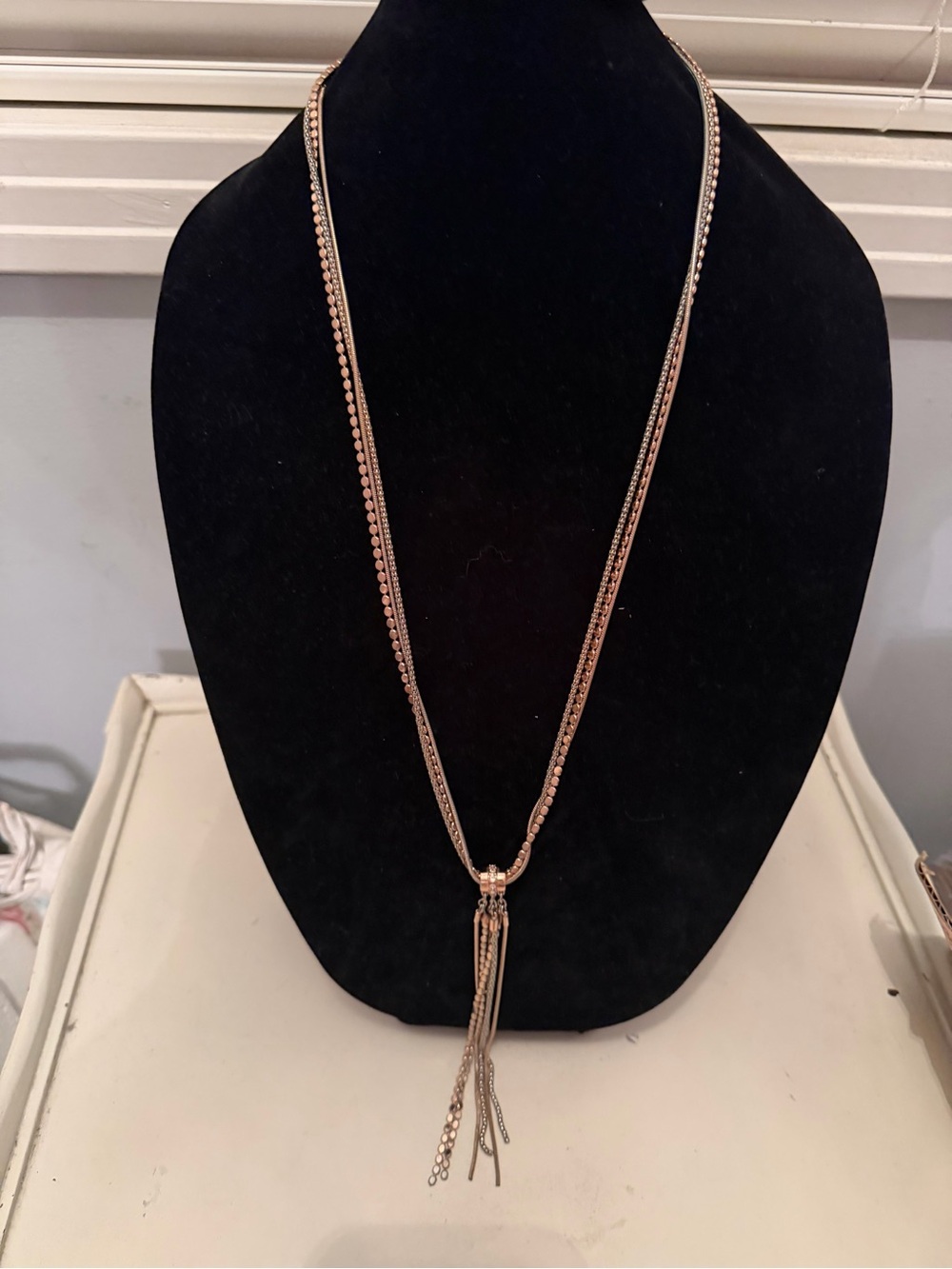 Lia Sophia Delicate Rose Gold Multi-Chain Tassel Necklace - Women Jewelry